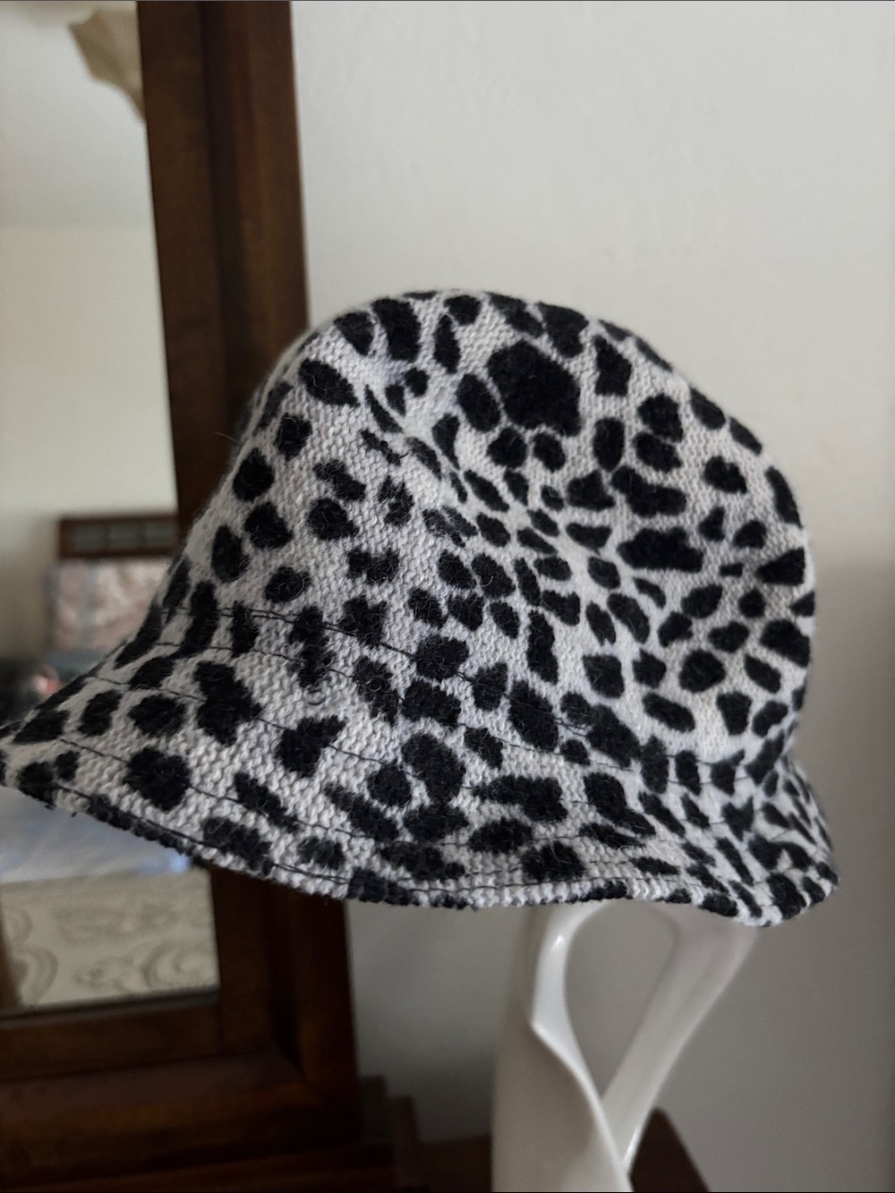 Winter Black and White Leopard Print Bucket Hat